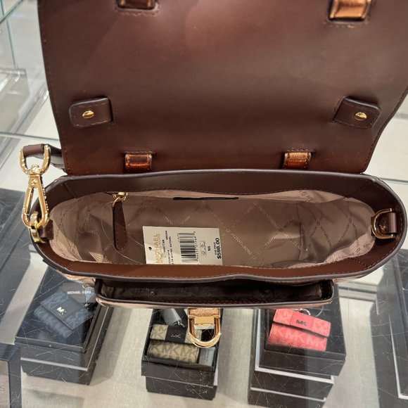 Michael Kors Manhattan Medium Satchel Shoulder Crossbody Bag + Wallet Mocha - Picture 9 of 14